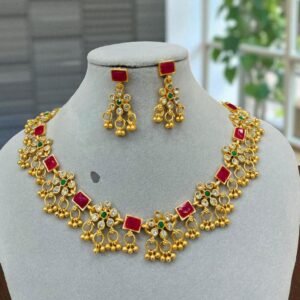 Luxurious Ruby Emerald Gold Necklace Set with Earring