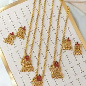 Traditional Elephant Motif Pendant Necklace Set with Earrings