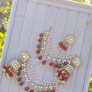 Mirror-Work Jhumka Set with Lilac Beads & Pearl Sahara