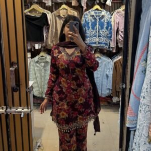 Ready Made Pure Dubai Silk Digital Print Three Piece Work Type: Digital Print Fabric: Pure Dubai Silk (luxurious & smooth finish) ( (Copy)