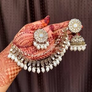 Exquisite Kundan Bahubali Earrings with Pearl Sahare