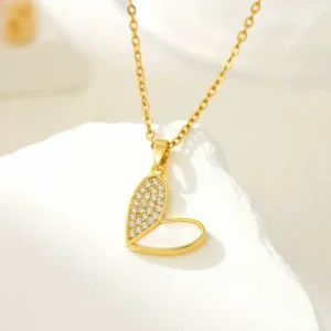 Diamond encrusted zircon heart necklace | stainless steel and color guaranteed