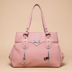 PU leather top-handle satchel handbag with side zippers.