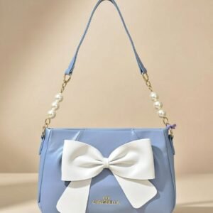 Chrisbella Sky Blue Bow Pearl Chain Shoulder Bag