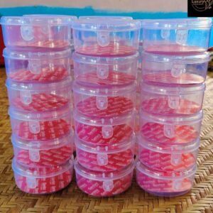 round plastic storage containers, often sold as a set for organizing jewelry or bangles.