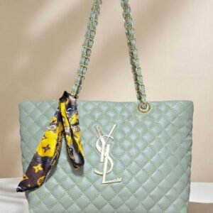 Premium Peach Diamond-Quilted Tote Bag with Elegant Scarf''