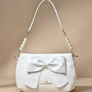 Lamsed White Bow Pearl Chain Shoulder Bag