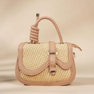 straw-woven crossbody handbag.