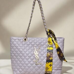 Premium Peach Diamond-Quilted Tote Bag with Elegant Scarf''