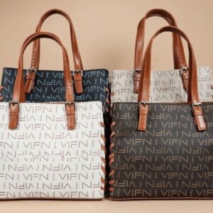 tote bags with a repeating "VIFN" logo pattern.