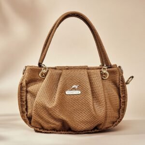 women's tan satchel handbag.