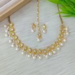 Classic White Kundan Polki Pearl Choker Set with Maang Tikka