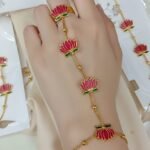 Pink Lotus Meenakari Hathphool (Hand Harness) with Ring