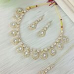 Teardrop Zircon Polki Necklace Set with Maang Tikka