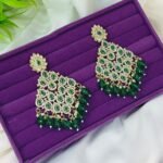 Royal Emerald Green Stone Studded Party Wear Earrings