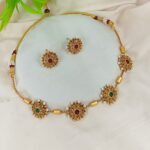 Antique Gold Peacock Motif Choker Set with Ruby & Emerald Stones