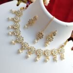 Floral Kundan Polki Choker Set with Pearl Drops