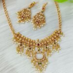 Antique Gold Choker Necklace Set with Ruby & Emerald Accents