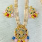 Multicolor Navratna Pearl Long Necklace Set
