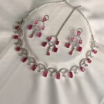Ruby Pink Crystal Silver-Plated Bridal Necklace Set