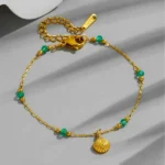 Green seashell beaded bracelet | stainless steel and color guaranteed