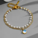 Pearl cat's eye stone bracelet | stainless steel and color guaranteed