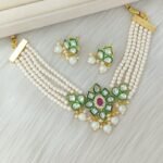 Red Crystal Beaded Choker Set with Kundan Pendant