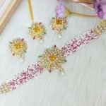 Multicolor Beaded Pearl Choker Set with Kundan Floral Pendants