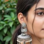 Oxidized Silver Mirror-Work Long Jhumka Earrings