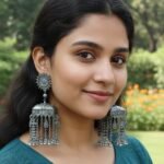 Oxidized Silver Mirror-Work Long Jhumka Earrings