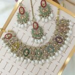 Multicolor Navratna Kundan Polki Choker Set with Maang Tikka