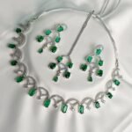 Premium Silver-Plated Emerald Green Leaf Necklace Set