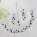 bridal jewelry set features a multi-color American Diamond necklace