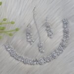 bridal jewelry set features a multi-color American Diamond necklace