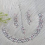 bridal jewelry set features a multi-color American Diamond necklace
