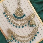 Pakistani-style mirror worked jhumka earrings and a tikli (Copy)