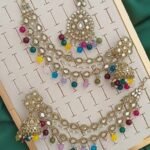 Pakistani-style mirror worked jhumka earrings and a tikli