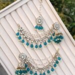 multicolor kundan dangler earring and maang tikka set