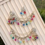multicolor kundan dangler earring and maang tikka set