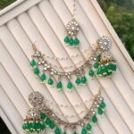 multicolor kundan dangler earring and maang tikka set