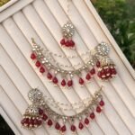 multicolor kundan dangler earring and maang tikka setopy)