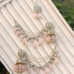 multicolor kundan dangler earring and maang tikka set