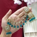 multicolor kundan dangler earring and maang tikka set