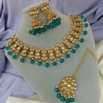 Indian Traditional Kundan Choker Set includes a gold-plated necklace