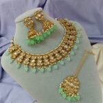 Indian Traditional Kundan Choker Set includes a gold-plated necklace