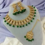 Indian Traditional Kundan Choker Set includes a gold-plated necklace