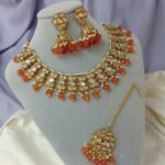 Indian Traditional Kundan Choker Set includes a gold-plated necklace