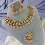 Indian Traditional Kundan Choker Set includes a gold-plated necklace