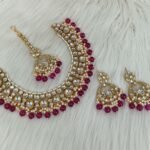 gold-plated Kundan and pearl maroon traditional choker necklace set
