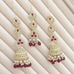 Traditional Indian Kundan & Pearl Tikka and Jhumka Earring Set